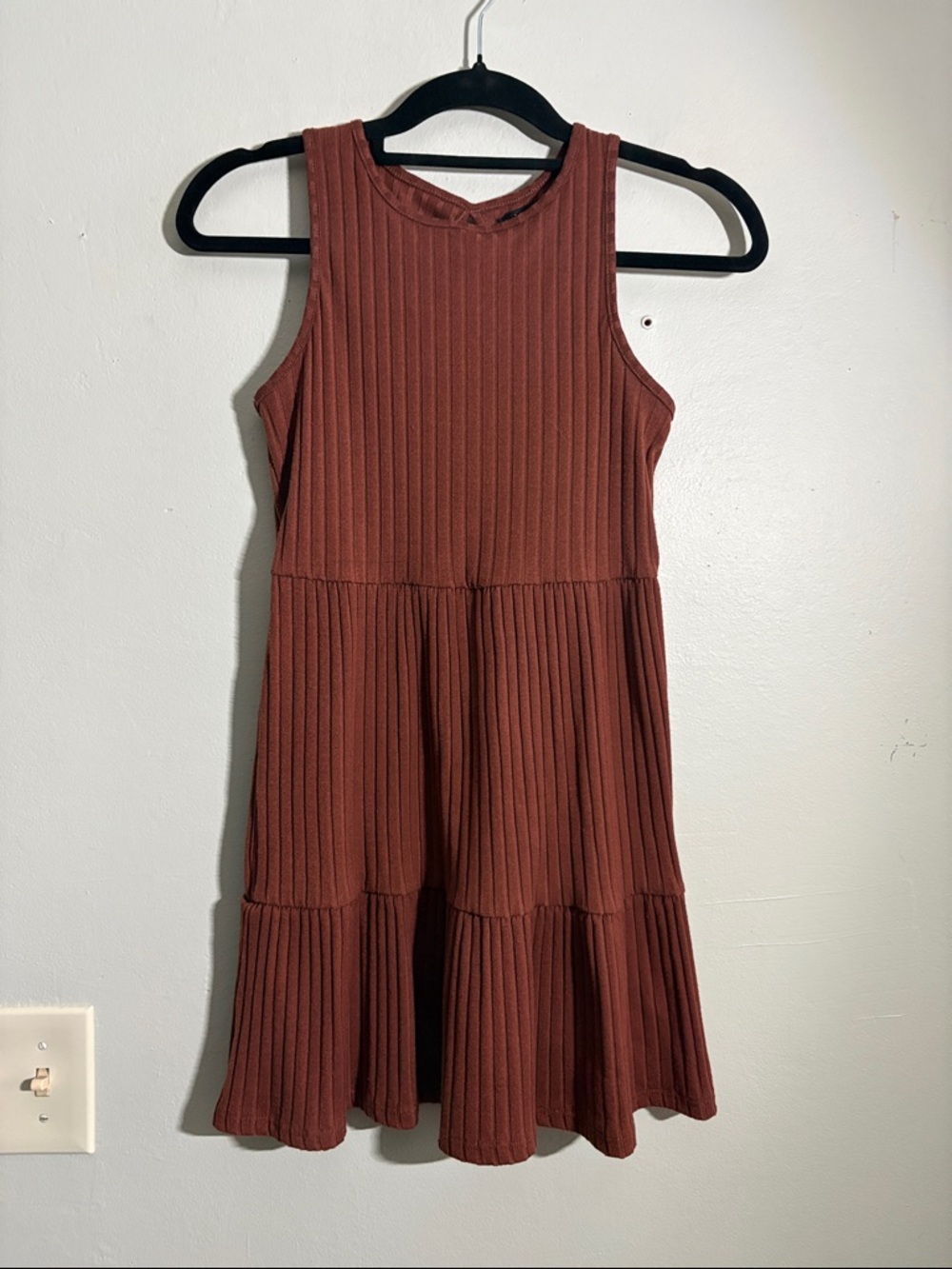 Originality Ribbed Sleeveless Dress in Rust XS